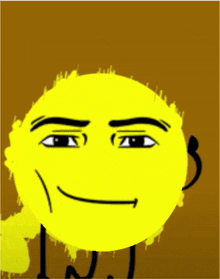 a yellow smiley face with black eyebrows and a smile