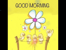 a good morning blessed be card with a flower and ducklings