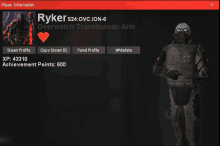 a screenshot of ryker 's overwatch transhuman arm