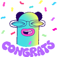 a cartoon character with glasses and the words congrats below it