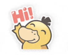 a sticker of a duck saying hi and waving .