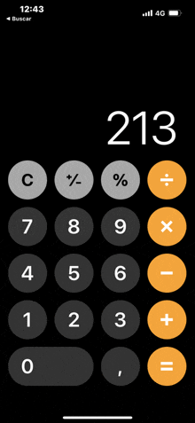 a phone screen shows a calculator with the number 213