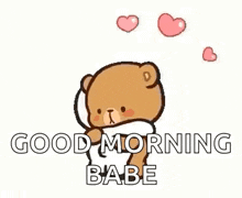 a cartoon teddy bear is hugging another teddy bear and saying `` hugs and kisses good morning babe '' .