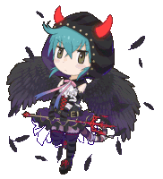 a drawing of a girl with devil horns and black wings