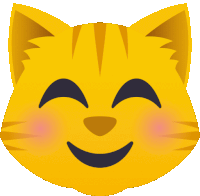 a yellow cat 's face with its eyes closed and a smile on it 's face