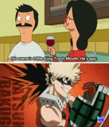 a cartoon of bobs burgers and a cartoon of bakugo