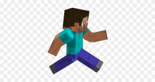 a minecraft character with a blue shirt and purple pants is running