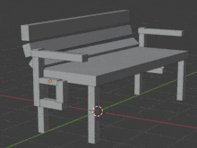 a 3d model of a bench with a red circle around the bottom of it