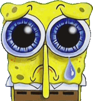 a cartoon drawing of spongebob with big blue eyes