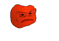 a cartoon drawing of a red face with an angry look on it