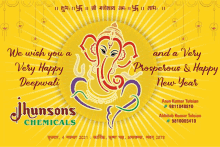 an advertisement for jhunsons chemicals wishes you a very happy deepwali and a very prosperous & happy new year