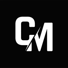 a white letter cm with a lightning bolt in the middle