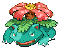 a pixel art drawing of venusaur with a flower on top of it .