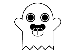 a black and white drawing of a ghost with its tongue out