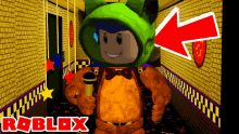 a roblox video game shows a boy in a green hoodie holding a microphone