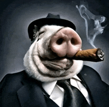 a pig in a suit smoking a cigar