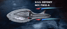 a u.s.s. odyssey ncc-71832-a ship is flying through the air