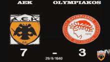 the aek and olympiakos logos are displayed on a black background