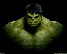 a close up of the hulk 's face with a black background and the year 2008