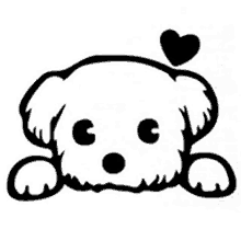 a black and white drawing of a puppy with a heart on its head .