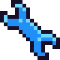 a pixel art drawing of a blue ribbon on a white background