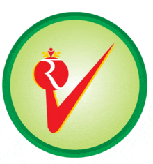 a green circle with a red r and a yellow r on it