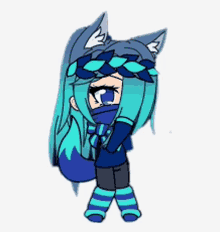 a drawing of a girl with blue hair and a cat ear