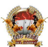 a logo for los ases del jaripeo shows a man riding on the back of a bull