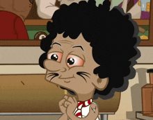 a cartoon of a man with curly hair and a mustache