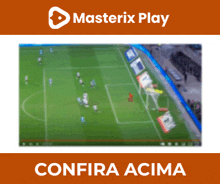 an advertisement for masterix play shows a soccer field