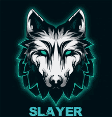 a poster with a wolf head and the word slayer below it