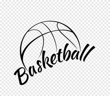 a black and white drawing of a basketball with the word basketball written below it .