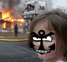 a little girl with an anchor on her face and the number 38 in the background