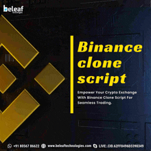 a poster that says ' binance clone script empower your crypto exchange with binance clone script for seamless trading ' on it