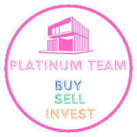 a logo for platinum team buy sell invest with a pink house