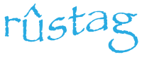 the word rustag is written in blue ink on a white background