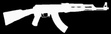 a white silhouette of a gun on a black background .