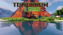 a minecraft game called tomorrow land has a volcano in the background