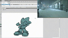 a computer screen shows a drawing of a cartoon character and a snowy street