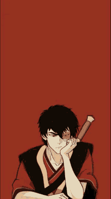 zuko from avatar the last airbender is holding a sword in his hand and looking at the camera .