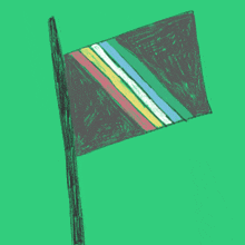 a drawing of a flag with rainbow stripes on it