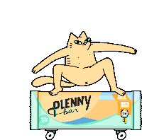 a cartoon cat is standing on top of a plenny bar