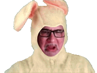 a man wearing glasses and a bunny suit