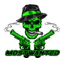 a green skull in a fedora smoking a cigar and holding two guns