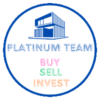 a logo for platinum team buy sell invest with a house in the center