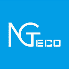 a blue background with a white logo that says ng eco