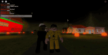 two roblox characters are standing in front of a sign that says " fun house "