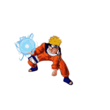 a cartoon of naruto holding a blue object in his hand