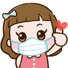 a cartoon girl wearing a mask and holding a heart .