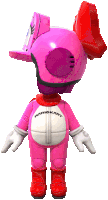 a pink mario kart character with a red helmet on